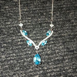 Sterling silver diamond aquamarine necklace